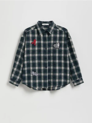 Reserved - Koszula w kratę z naszywką - wielobarwny