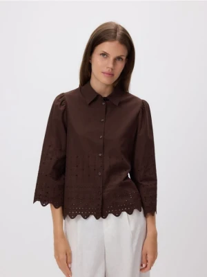 Reserved - Koszula z ażurowym wzorem - ciemnobrązowy