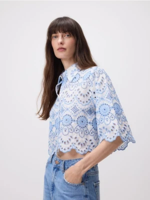 Reserved - Koszula z ażurowym wzorem - jasnoniebieski