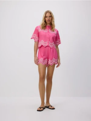 Reserved - Koszula z ażurowymi wstawkami - intensywny róż
