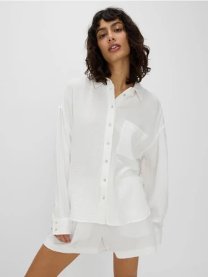 Reserved - Koszula z bawełnianego muślinu - biały