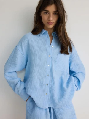 Reserved - Koszula z bawełnianego muślinu - jasnoniebieski