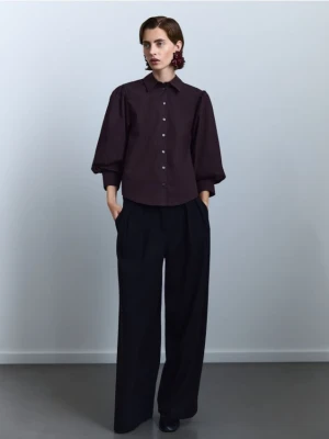 Reserved - Koszula z bufiastymi rękawami - brązowy