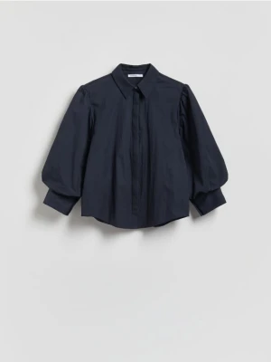 Reserved - Koszula z bufiastymi rękawami - granatowy