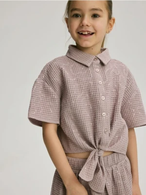 Reserved - Koszula z cekinami - beżowy