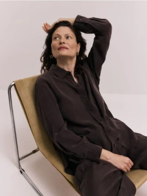 Reserved - Koszula z cupro - ciemnobrązowy