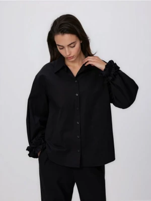 Reserved - Koszula z dekoracyjną falbaną - czarny