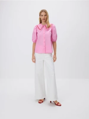 Reserved - Koszula z dekoracyjnym kołnierzem - różowy