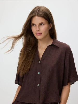 Reserved - Koszula z efektem gniecenia - ciemnobrązowy