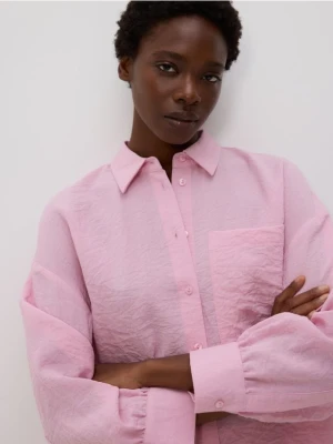 Reserved - Koszula z efektem gniecenia - pastelowy róż