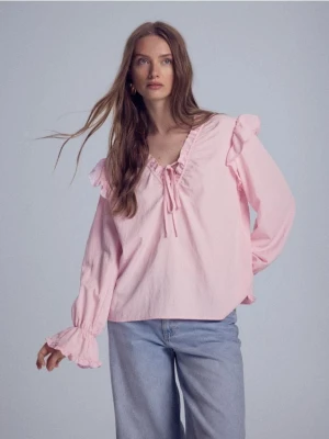 Reserved - Koszula z falbanami - pastelowy róż
