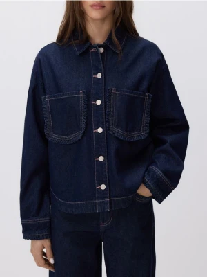Reserved - Koszula z falbankami - granatowy