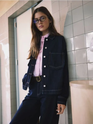 Reserved - Koszula z falbankami - granatowy