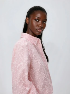 Reserved - Koszula z haftem - pastelowy róż