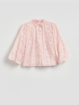 Reserved - Koszula z haftem - pastelowy róż
