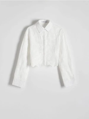 Reserved - Koszula z haftem - złamana biel