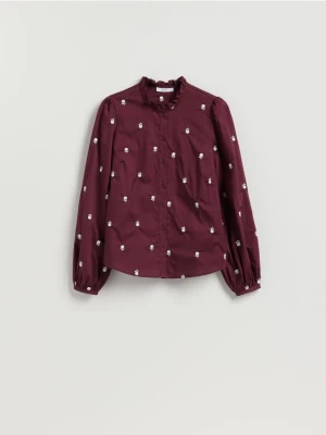 Reserved - Koszula z haftowanym wzorem - bordowy