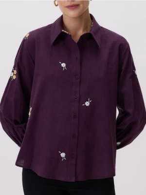 Reserved - Koszula z haftowanym wzorem - bordowy