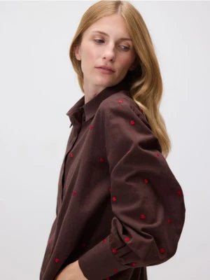 Reserved - Koszula z haftowanym wzorem - brązowy