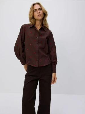 Reserved - Koszula z haftowanym wzorem - brązowy