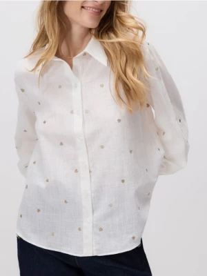 Reserved - Koszula z haftowanym wzorem - złamana biel