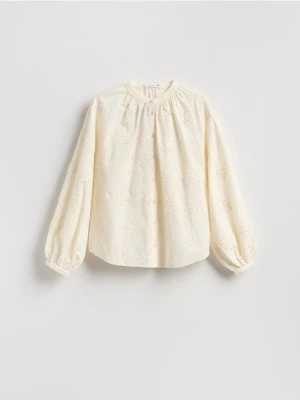 Reserved - Koszula z haftowanym wzorem - złamana biel