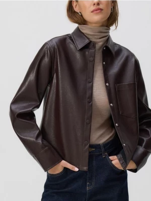 Reserved - Koszula z imitacji skóry - ciemnobrązowy