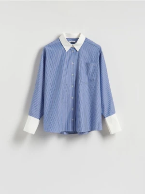 Reserved - Koszula z kontrastowymi mankietami - niebieski