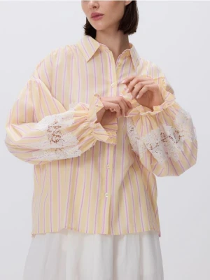 Reserved - Koszula z koronkową wstawką - jasnożółty