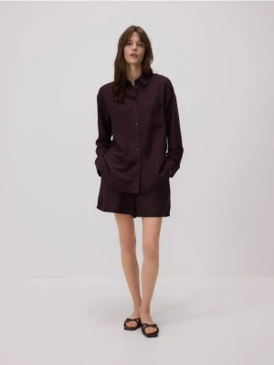 Reserved - Koszula z lnem - ciemnobrązowy