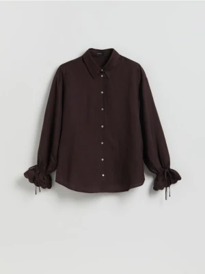 Reserved - Koszula z lnem - ciemnobrązowy