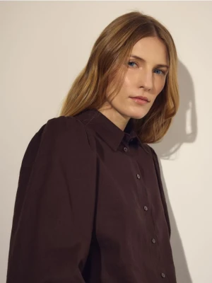 Reserved - Koszula z lnem - ciemnobrązowy