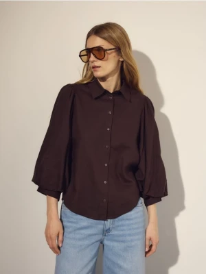 Reserved - Koszula z lnem - ciemnobrązowy