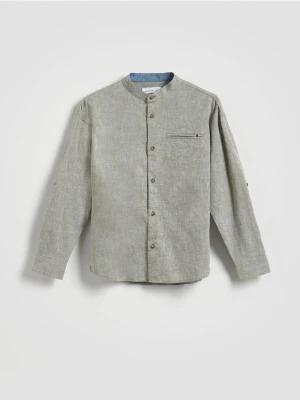 Reserved - Koszula z lnem - ciemnozielony