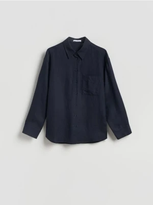 Reserved - Koszula z lnem - granatowy