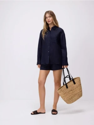 Reserved - Koszula z lnem - granatowy