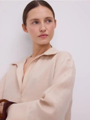 Reserved - Koszula z lnem - kremowy