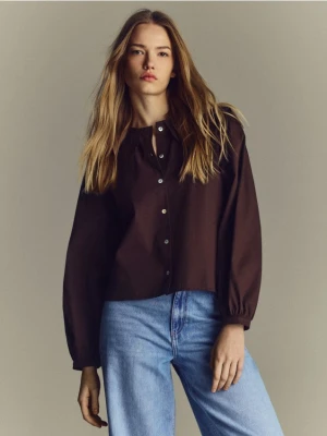 Reserved - Koszula z ozdobnym kołnierzem - ciemnobrązowy