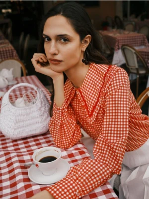 Reserved - Koszula z ozdobnym kołnierzem - czerwony