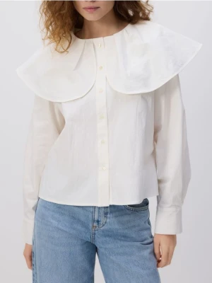 Reserved - Koszula z ozdobnym kołnierzem - złamana biel
