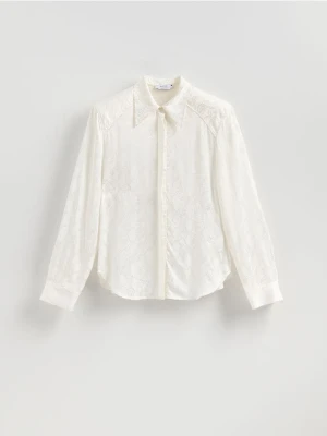 Reserved - Koszula z połyskującej tkaniny - złamana biel