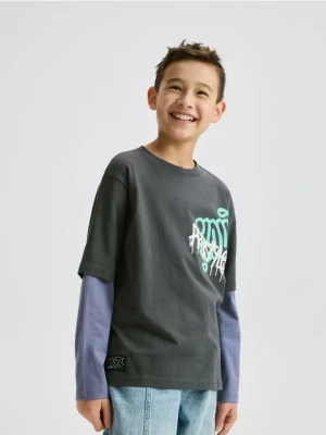 Reserved - Koszulka longsleeve z nadrukiem - ciemnoszary