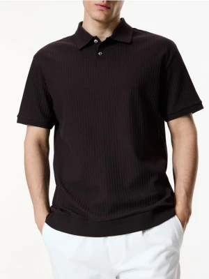 Reserved - Koszulka polo comfort w prążek - ciemnobrązowy