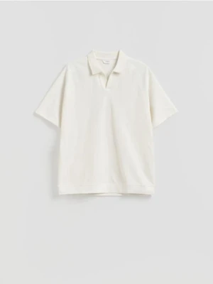 Reserved - Koszulka polo oversize - złamana biel