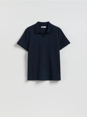 Reserved - Koszulka polo slim w prążek - granatowy