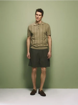 Reserved - Koszulka polo z lnem - oliwkowy