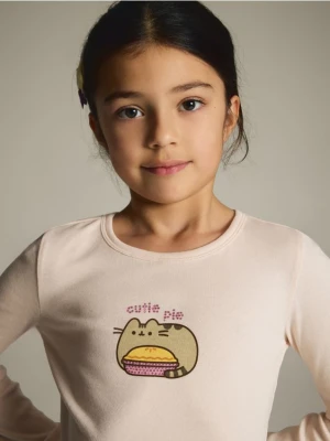 Reserved - Koszulka z aplikacją Pusheen - pastelowy róż