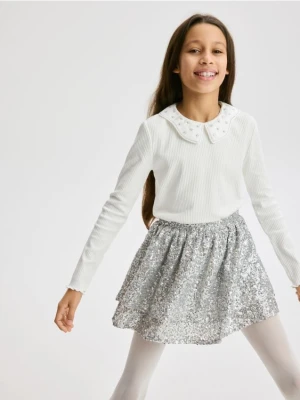 Reserved - Koszulka z aplikacją - złamana biel