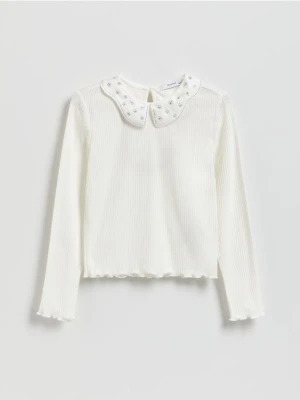 Reserved - Koszulka z aplikacją - złamana biel