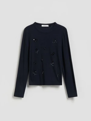 Reserved - Koszulka z cekinową aplikacją - czarny